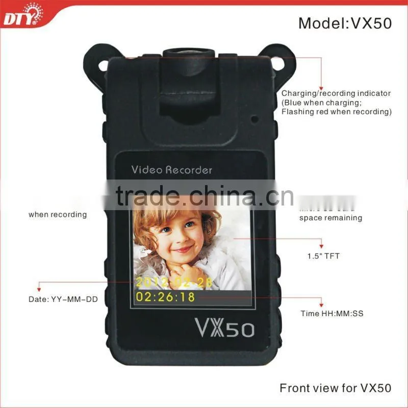 DTY VX50 portable dvr with screen ,wearable dvr Hot