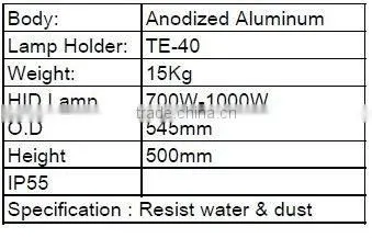 1000W Matal Halide Lamp Wide Beam Sodium Light