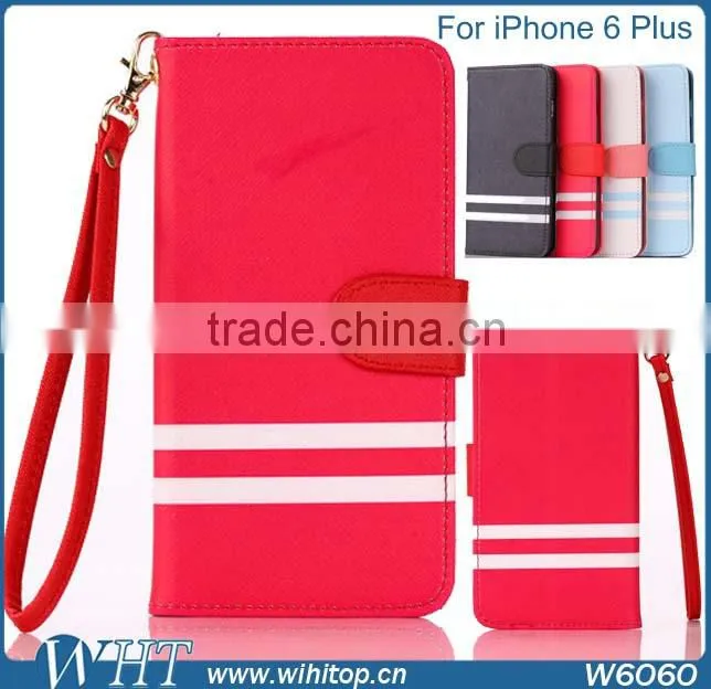 Case For iPhone 6 Plus Wallet Leather Case + Strips Color Mix Design With Card Slots PU Leather
