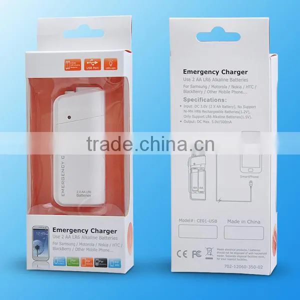 Wholesale OEM Emergency Mobile Phone Charger Using 2AA Battery With LED Lighting