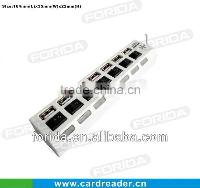 built-in cable and led indicates 7 Ports Hi-Speed USB 2.0 HUB