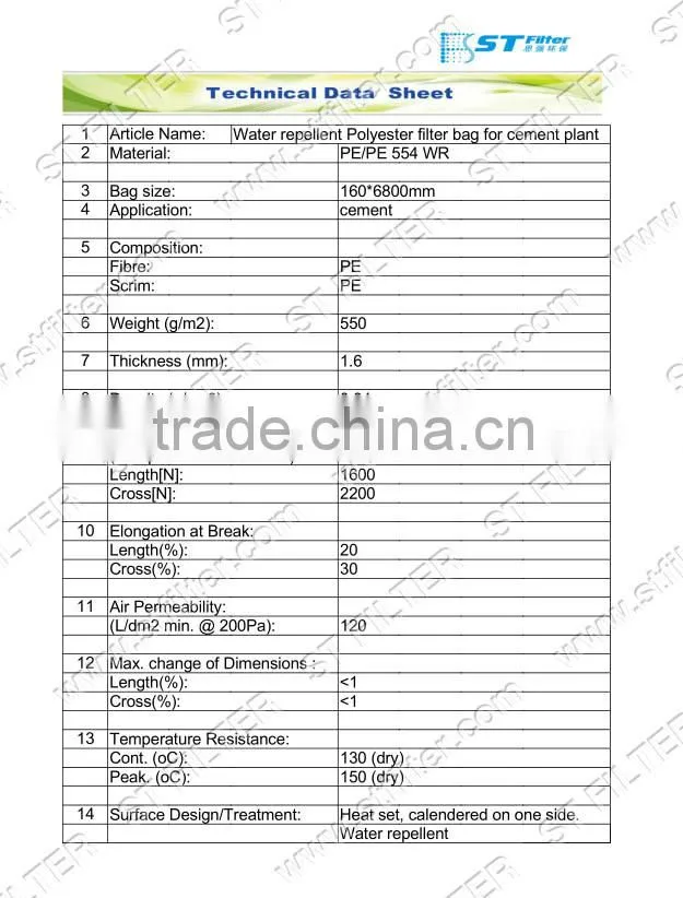 non woven dust bag,ployester filter bag for cement plant