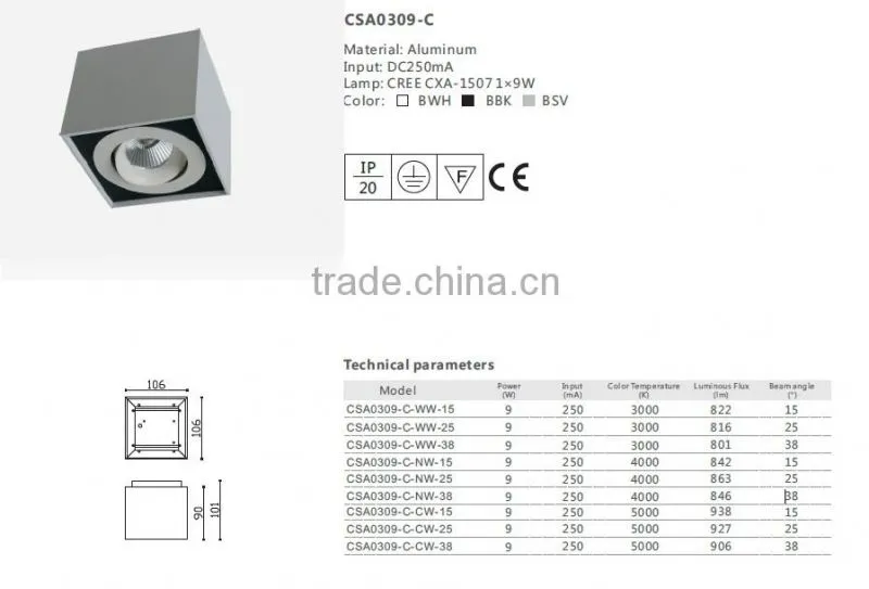 hot sale adjustable modern 9w surface mount round led ceiling light fixture
