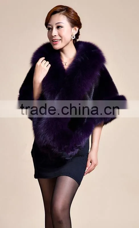 Lady's Real Mink Fur With Fox Fur Coat Mink Fur Coat Poncho / Shawl / Coats