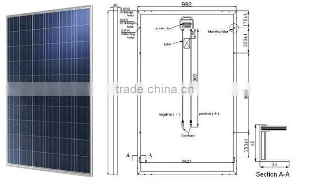 255w poly Solar modules with 60pcs 156*156 poly cells with CE, TUV, UL, CSA, MCS PV CYCLE
