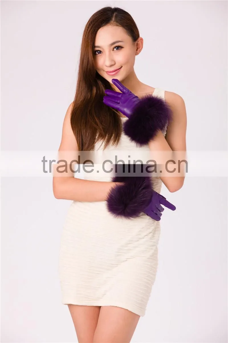 fashion hot-selling safety winter gloves gloves leather glove with fox fur