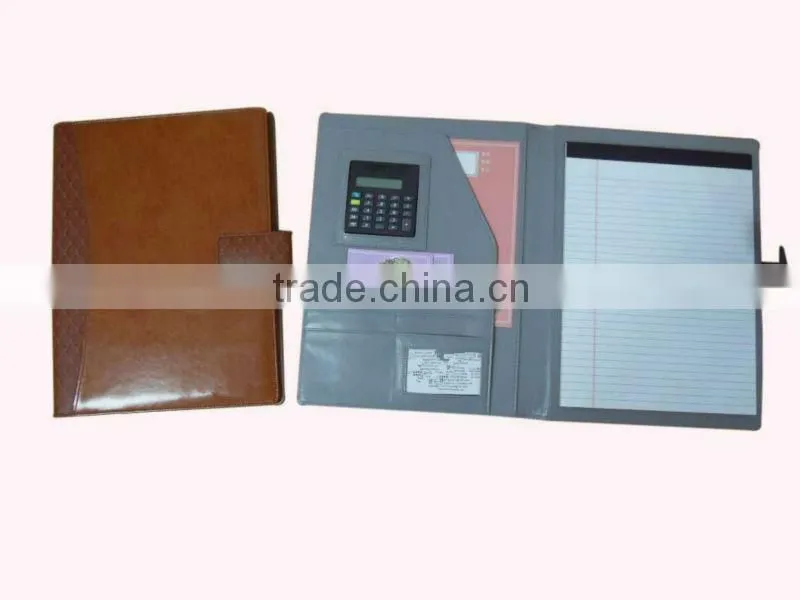 A4 zip pu leather portfolio with calculator and notepad