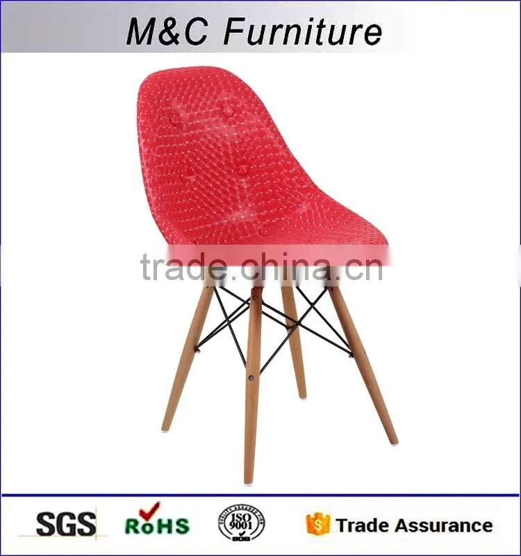 Inexpensive high back red pu bar stool with wood legs