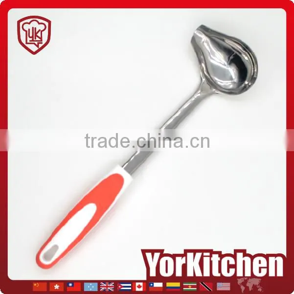 Novel design TPR handle FDA LFGB Grade stainless steel gravy sauce ladle