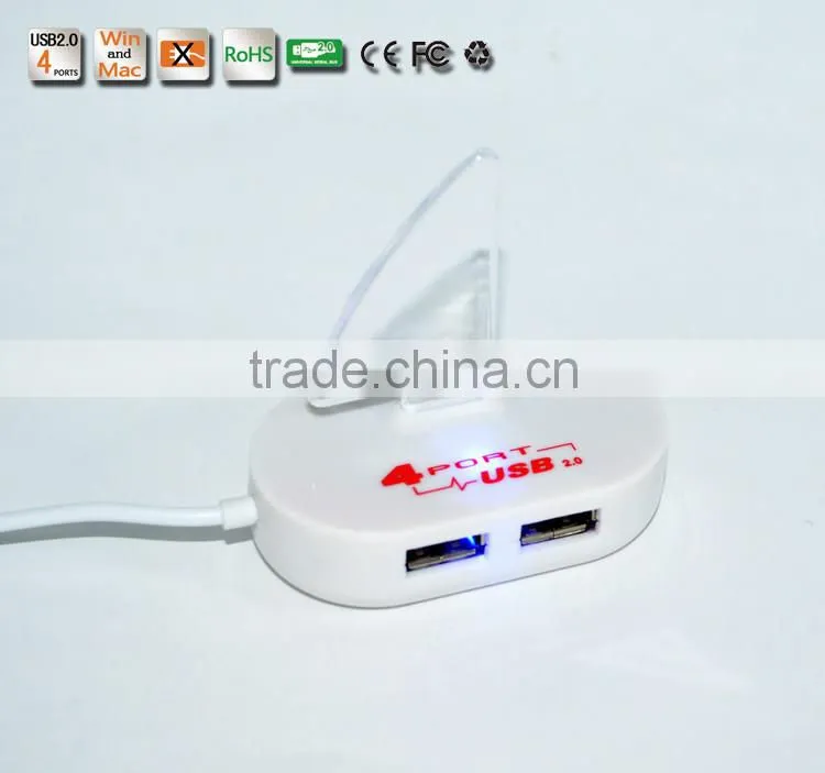 High quality Blue led Mini 4 Port HUB High Speed USB 2.0 Splitter Adapter Hub with Cable For Macbook PC Laptop