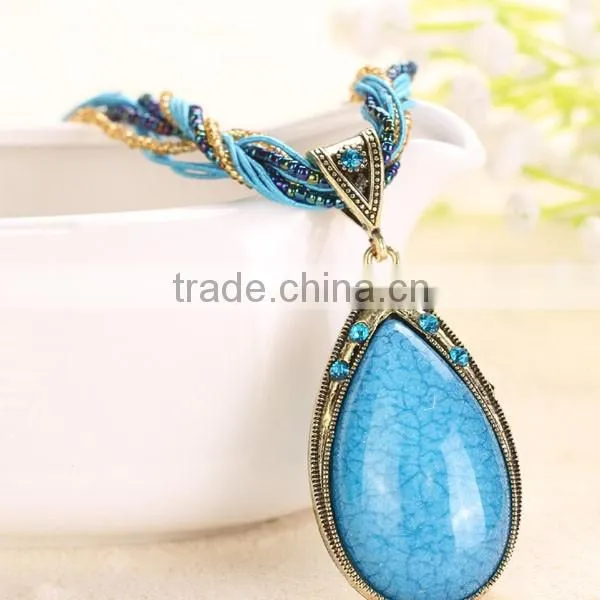 National Wind Women Water Drop Pendant Necklace