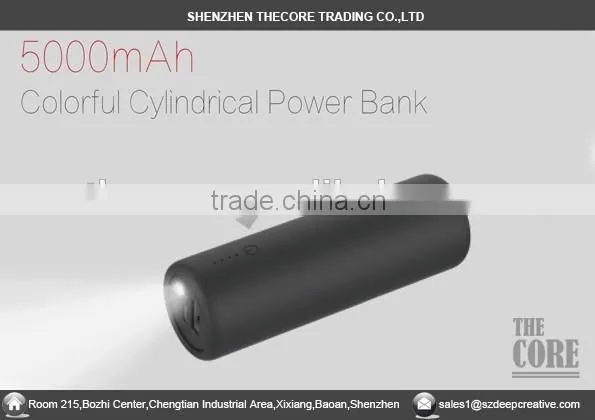 PB-7 5000Mah colorful cylindrial power bank with LED flashlight, round tube power bank with torch