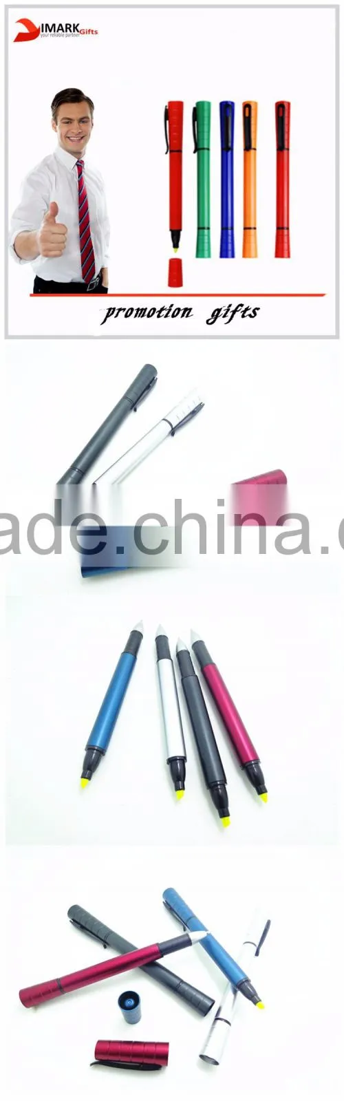 Twin tips Highlighter Ballpoint Pen fashion color body ball pen