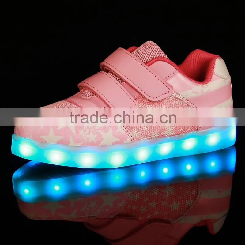 Fashionable American flag style led shoes kids light sports shoes and sneakers for adult casual 2017