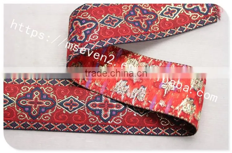 Hot selling ethnic 4cm width polyetser jacquard ribbon wholesale