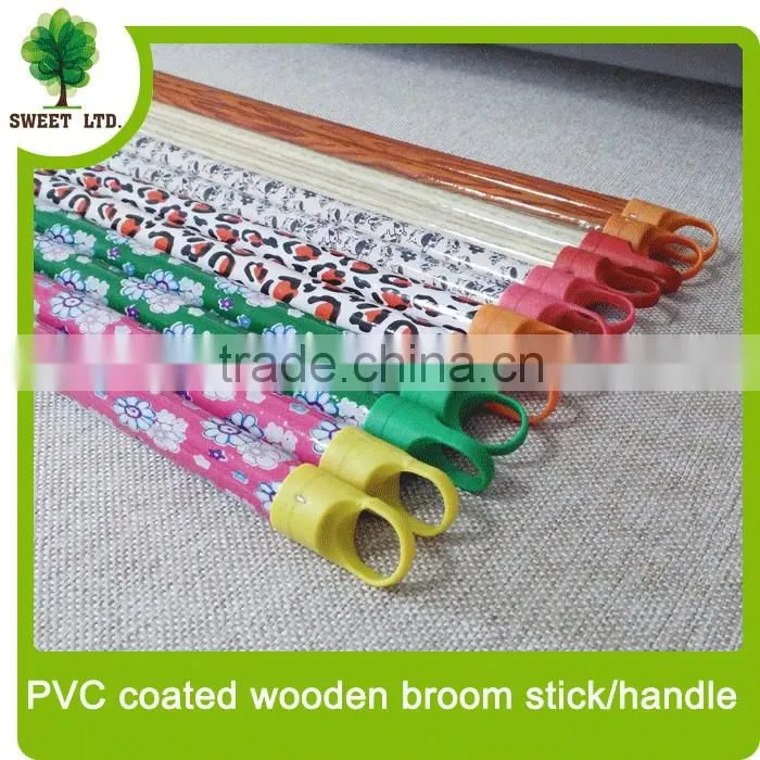 Eco-friendly wooden home and garden tools mop handle broom stick color PVC wooden handle
