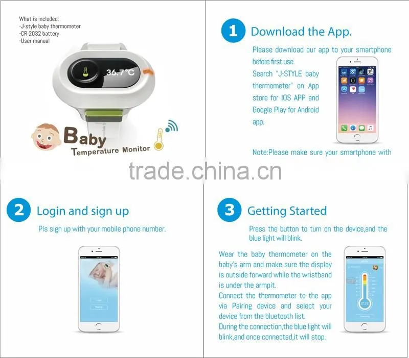 2017 Bluetooth wristband thermometer for baby from J-style