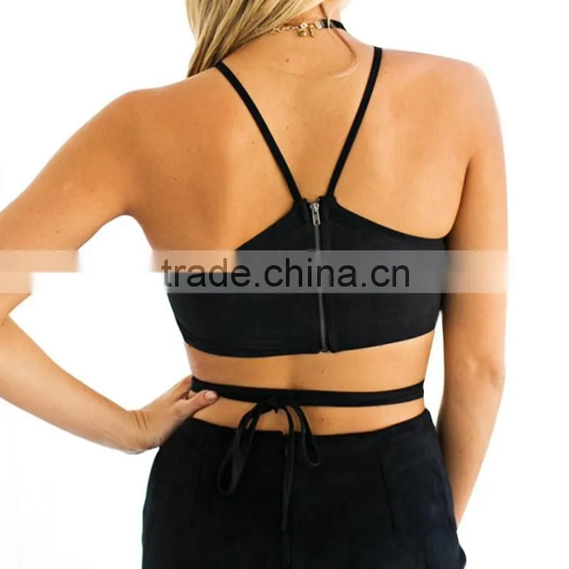 Bonvatt women tops Leather velvet with sexy small shirt short paragraph halter shirt l halter