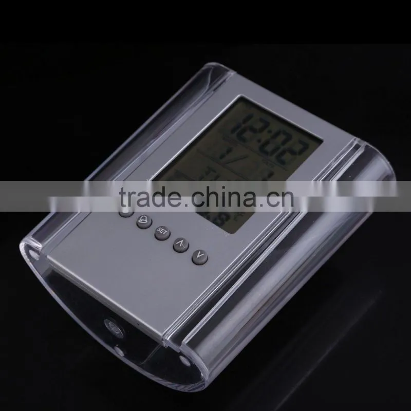 Plastic Transparent Multifunctional Pen holder Calendar Timer Thermometer Clock