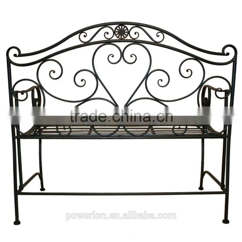 Garden Heart-Shaped 2 Seater Wrought Iron Bench White and Black