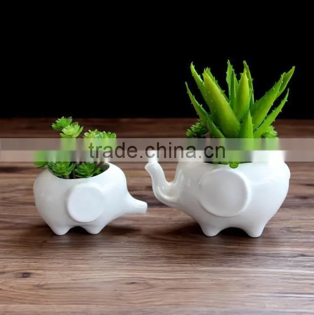 Indoor decor ceramic flower pots small white animal bonsai