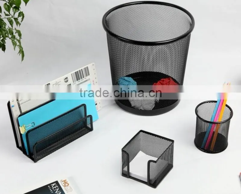 Office Supplier Modern Metal Mesh Wire Office Stationery Set Of 4 Pieces