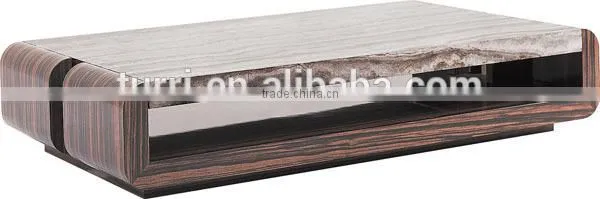 French Modern Handmade Marble Wooden Center Table
