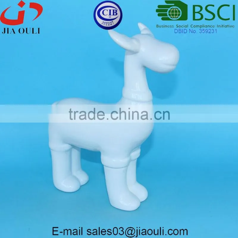 Christmas decorative glazed White Ceramic standing Deer for home decor