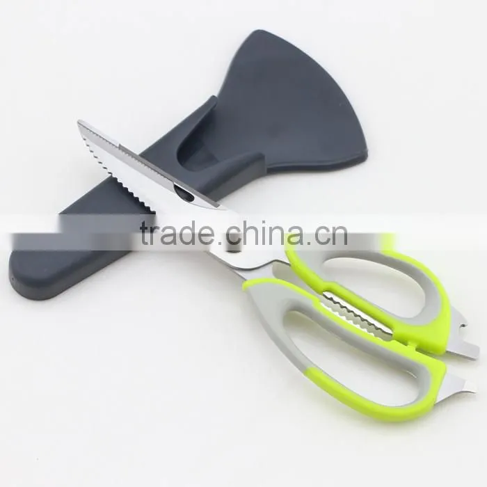 Green Handle Stainless Steel Blade Magnetic Kitchen Scissors With Cover