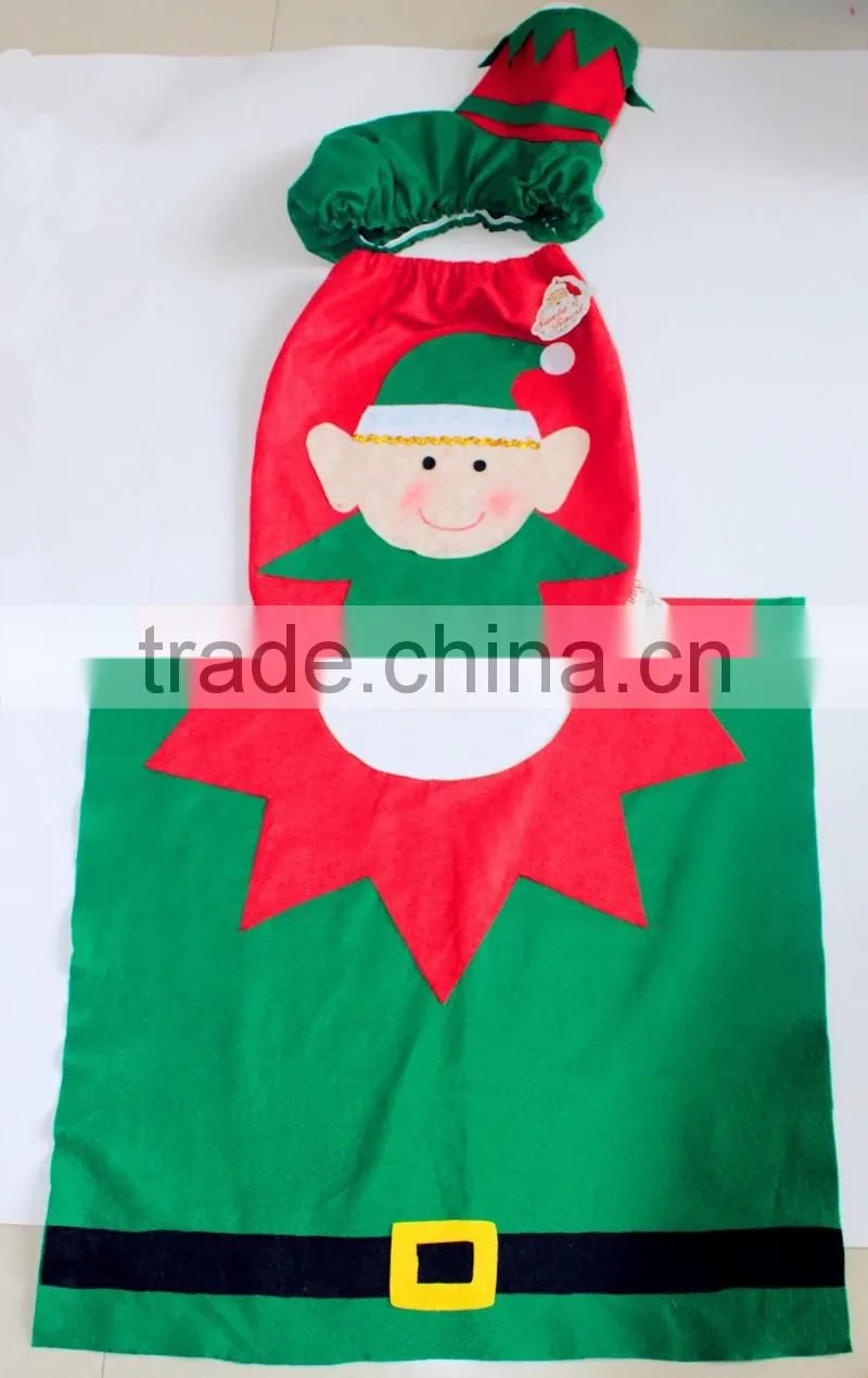 Fancy 3PCS Warm Christmas Toilet Seat Cover And Rug Set Christmas Decorating