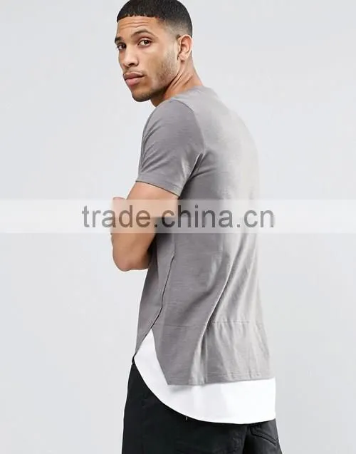 High quality plain super longline scoop curved hem t-shirt men