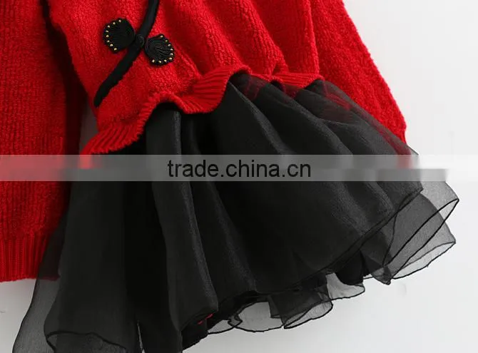 Girls knitted sweater children winter paragraph clothing princess tulle skirt New Year Christmas fancy dress