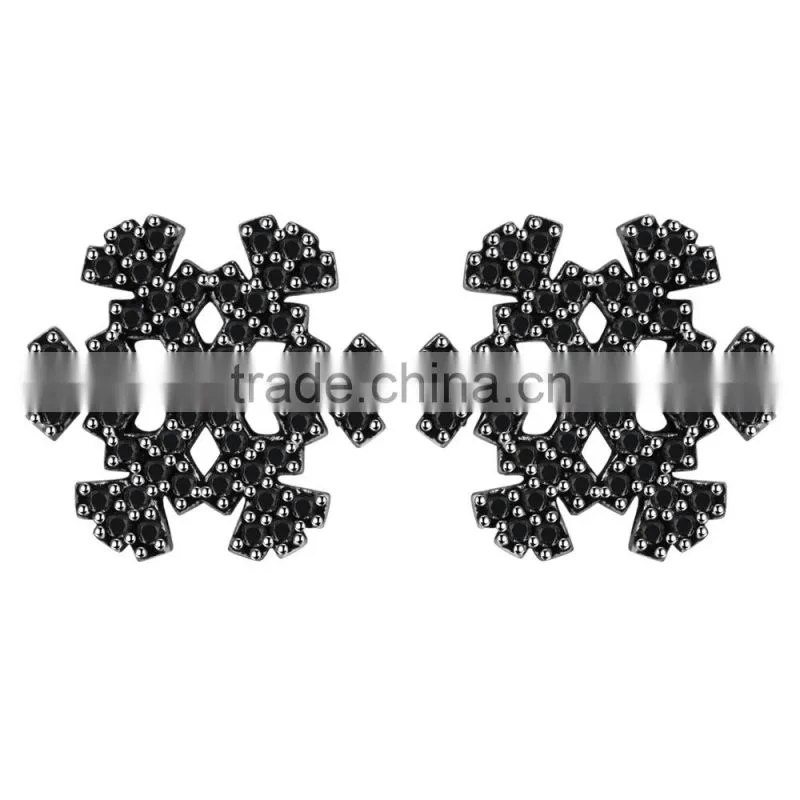 Trendy Noble black zircon snowflake silver color stud earring