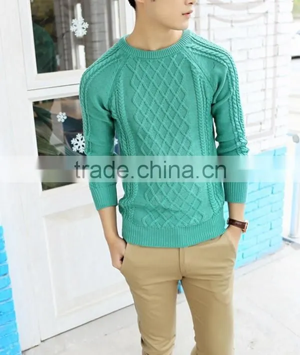 Crew neck men argyle pattern cable fancy sweater