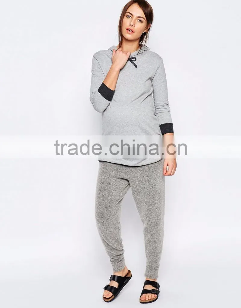 Relaxed fit long sleeve longline hoodie sweatshirt for maternity 2016