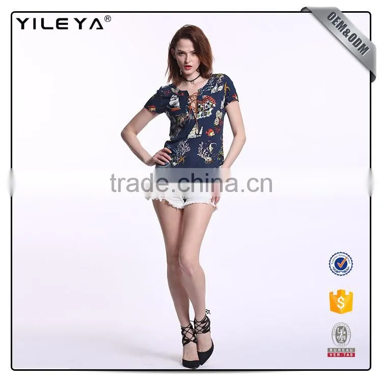 With pattern cheap women top,cheap custom t shirt,custom logo t shirt