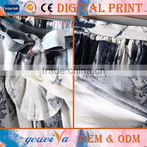 OEM Custom Long Beach Cotton Linen Digital Printed Skirt
