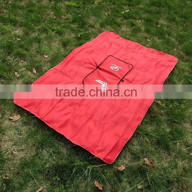 red & blue printed logo car company gift polar fleece with zipper travel 2 in 1 pillow blanket