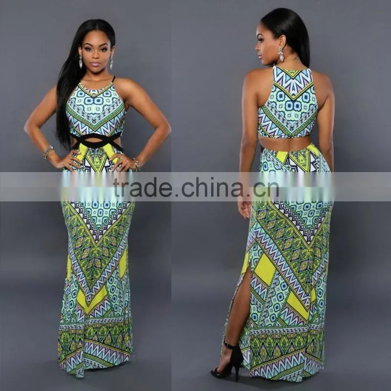 2017 Ladies Fashion Sexy Bandage Dresses Sleeveless Digital Printed Connect Dress Skirts Women Modern African Dress Style