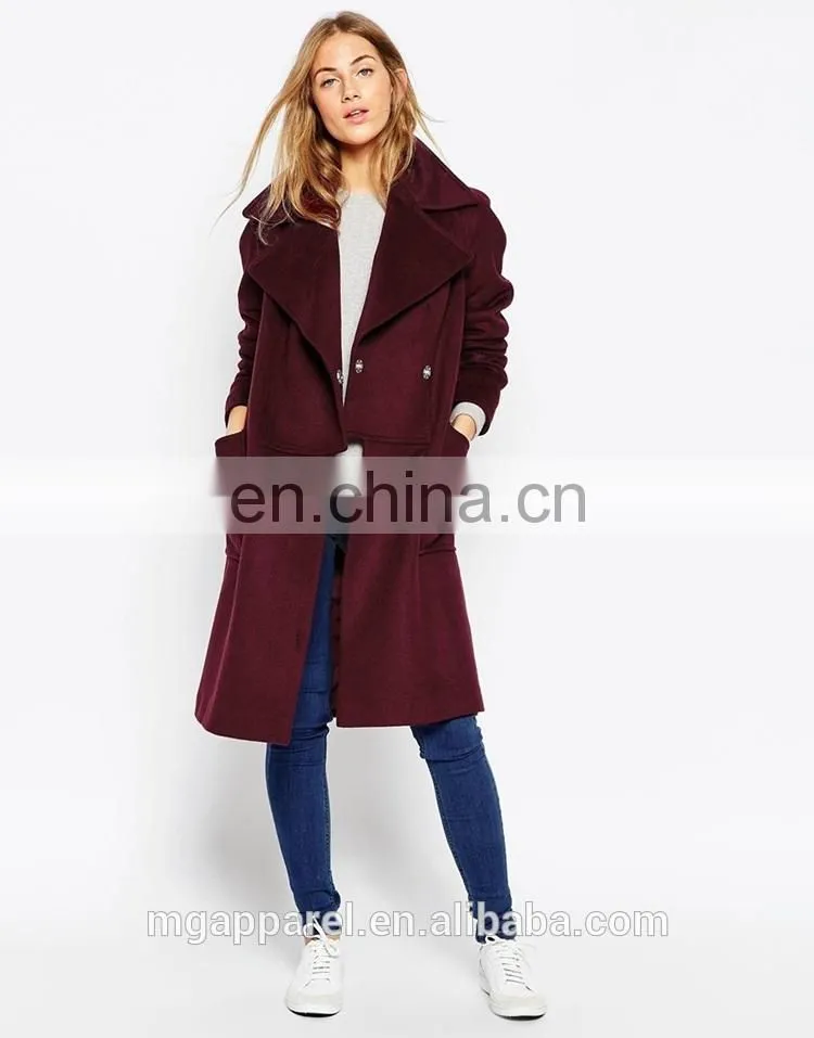 China Wholesale Oversized Fit with Panelled Collar Women Wool Winter Coat