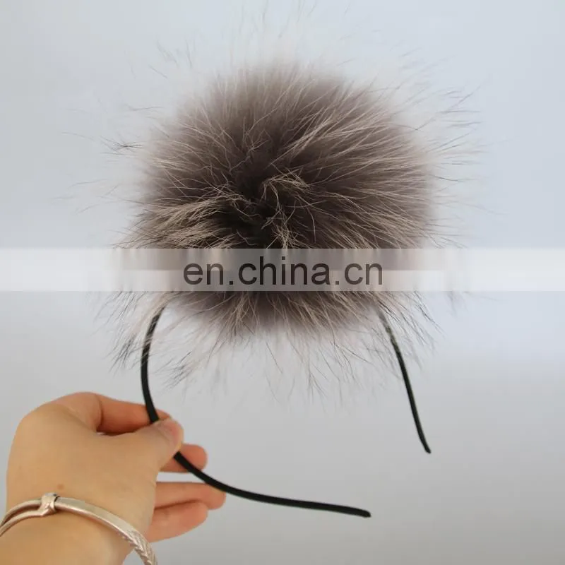 15cm large raccoon fur pompom hair hoop fluffy fur pompon hairband wholesale