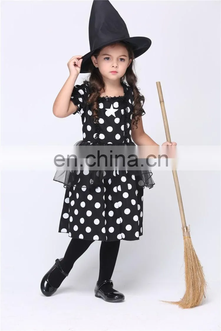New arrival black with white dot halloween witch costume FGCC-0153