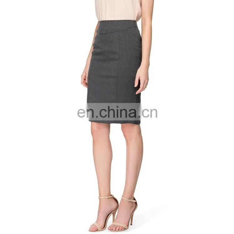 Grey Fashion Knee Length Pencil Skirt For Mature Women