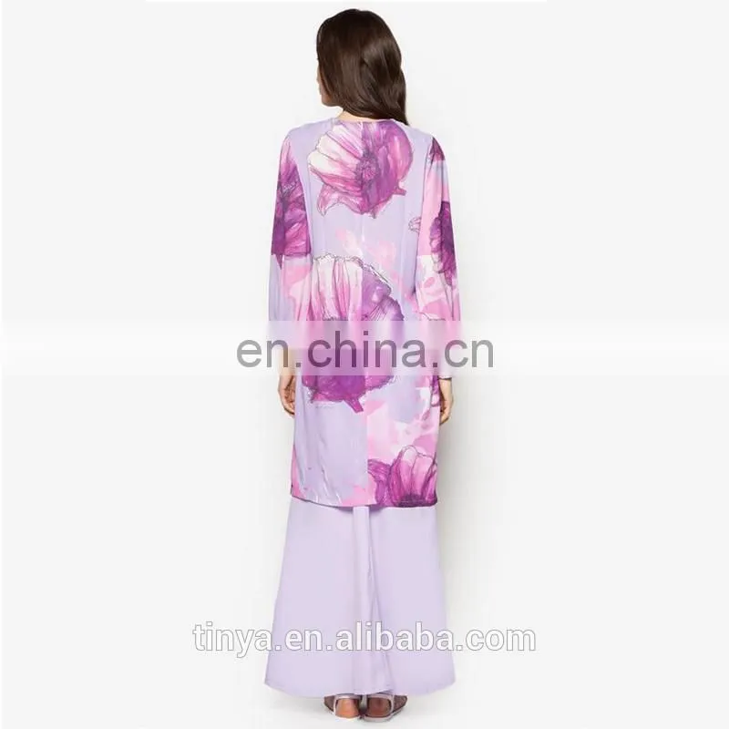 2017 Latest fashion print muslim dress modern cotton baju kurung malaysia islamic clothing