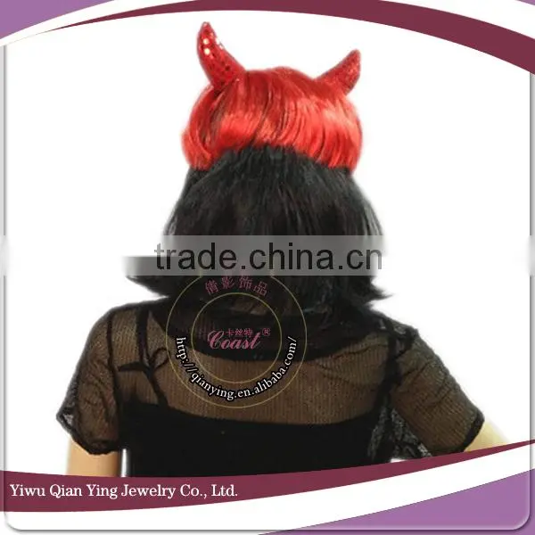 cheap hot sale holloween ox horn two tone synthetic wig