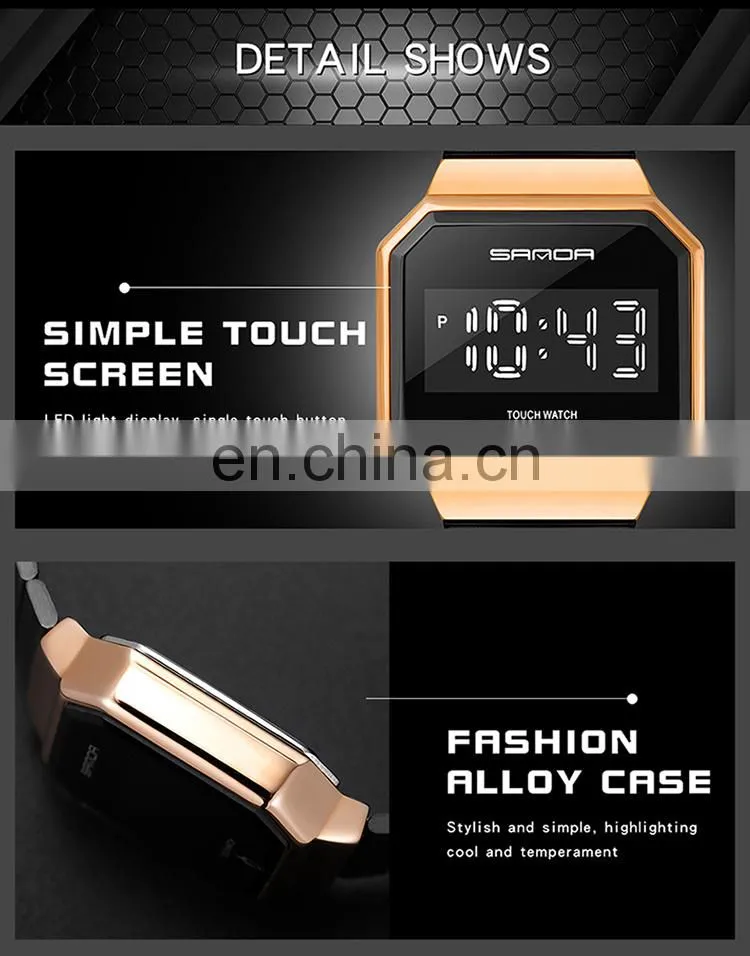 Sanda 8001 Luxury Touch Screen LED Wristwatch for Men Luminous Waterproof Steel Digital Watches