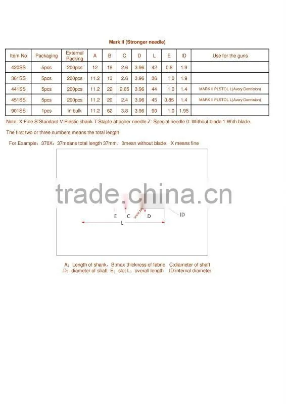 Ruifeng Brand Pastic Head Standard Tag Gun Needles Plastic Tagging Gun Needles For Standard Tag Gun MOQ 100 Pieces