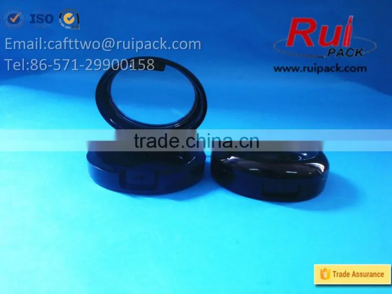 Black round single layer shading powder case with clear cap, one layer pressed powder case/container
