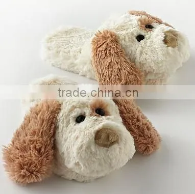 dog head plush slippers/winter bedroom animal shoes/plush dog slippers for kids