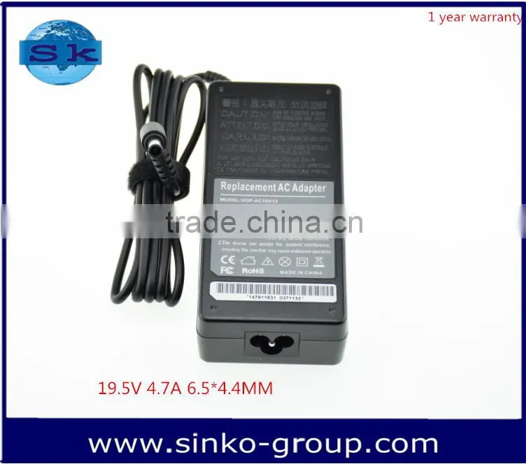Good qualtiy laptop ac/dc adapter power supply 19.5V 4.7A 6.5*4.4MM For Sony